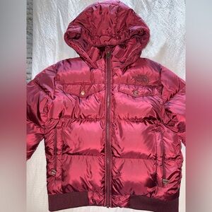 Girl’s North Face 550 Down Puffer Coat Burgundy Jacket size 12/14